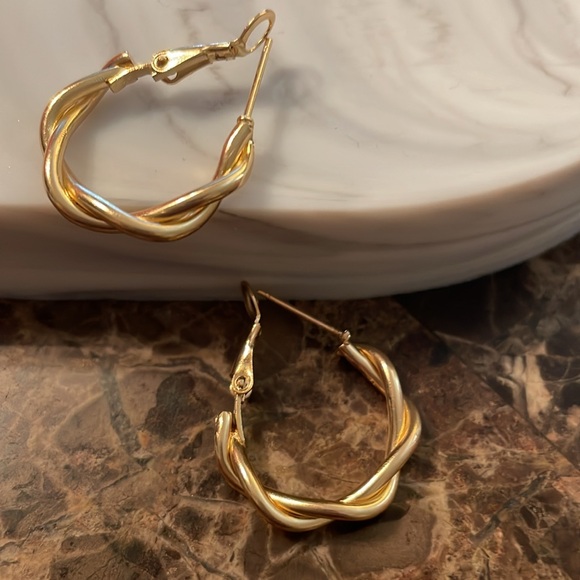 Gold Twist Hoops - Picture 7 of 9